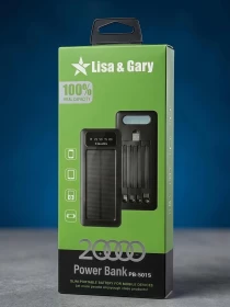 باور بانك شمسي محمول بشاشة وكابلات مدمجة لشحن الهواتف -20000mAh