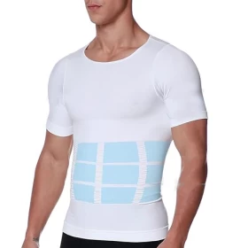 Men Slimming Body Shaper Compressor TShirt White-0064