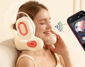 وسادة رقبة للسفر على شكل U مع سماعة بلوتوث مدمجة – وسادة موسيقى مريحة للسفر