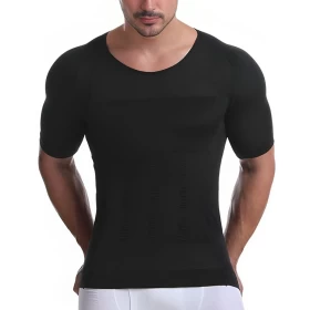 Men-Slimming-Body-Shaper-Compressor TShirt-Black