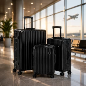 طقم حقائب سفر صلبة PC بدون سحاب – 3 قطع مع قفل TSA