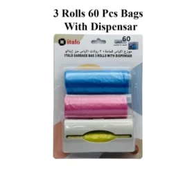 Pack of 3 Disposable Diaper Bag Refill Rolls – 60 Bags + Nappy Bag Dispenser