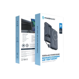 🚗🔋 باورولوجي بنك طاقة 5000mAh مع شاحن لاسلكي مغناطيسي وحامل للسيارة – اشحن هاتفك أثناء القيادة!