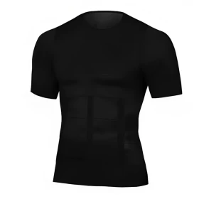 Men-Slimming-Body-Shaper-Compressor TShirt-Black